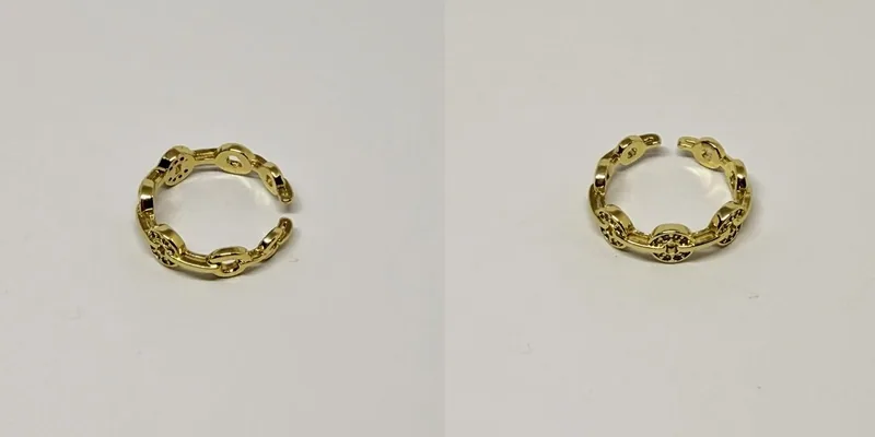 Anel dourado aberto com elos entrelaçados vazados — ref. ANL0020A