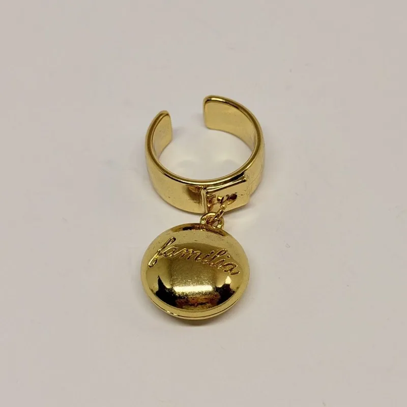 Anel dourado aberto com meia-esfera polida pendente — ref. ANQ0022A