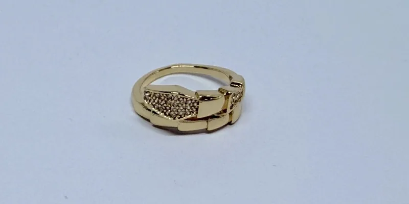 Anel dourado com cabeça de serpente cravejada e aro envolvente — ref. ANL0002A