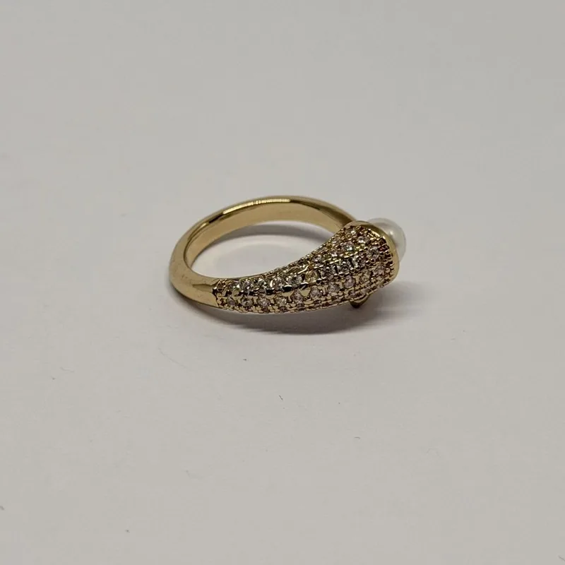 Anel dourado de aros cruzados com faixa cravejada — ref. ANQ0035A