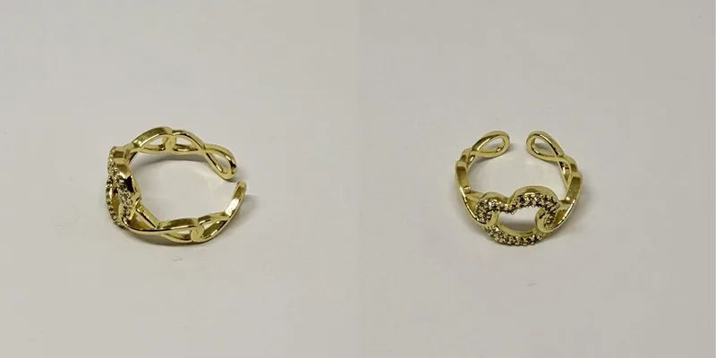 Anel dourado aberto com elos ovais cravejados — ref. ANL0019A