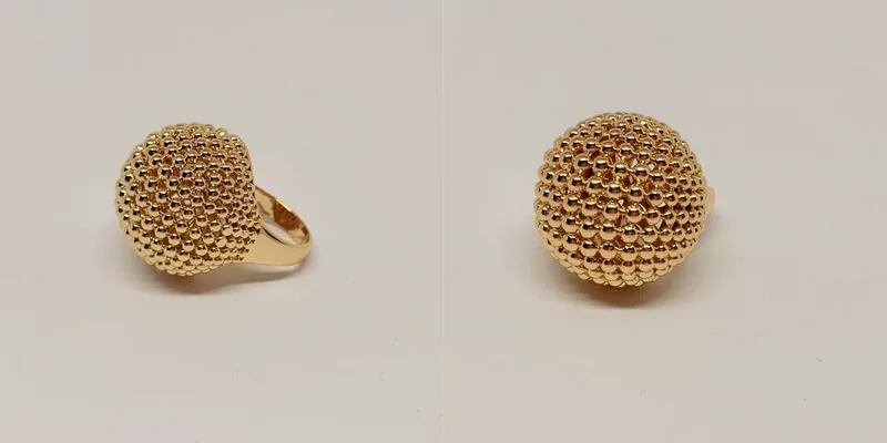 Anel dourado com cúpula inteiramente coberta de granulação — ref. ANL0030A