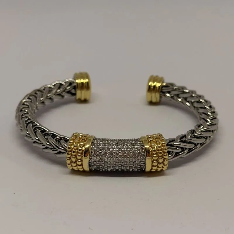 Bracelete dourado com esmalte branco e dourado — ref. BTE0072A